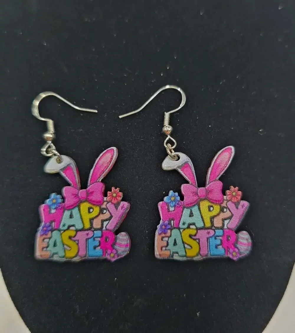 Happy Easter Bunny Dangle Earrings